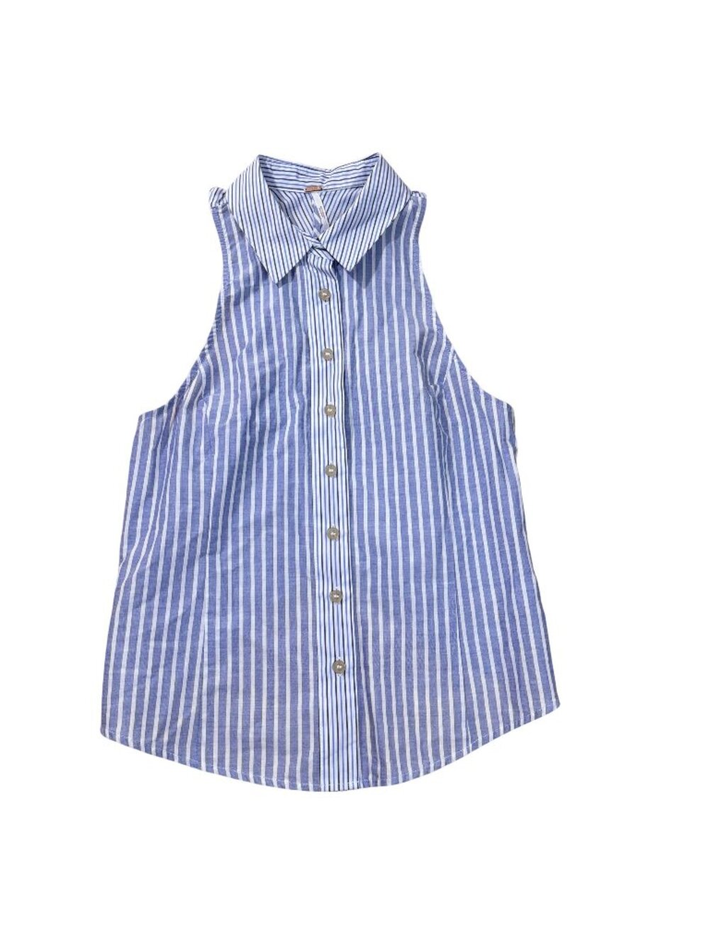 Free People Women’s Blue White Striped Sleeveless Open Back Button Front Top Siz